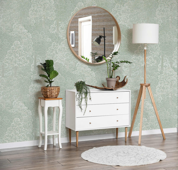 Light Green Floral Wallpaper, Natural Wallpaper, Modern & Minimalist Wall Covering,Modern Look Neutral Colors Glittering Wallcovering