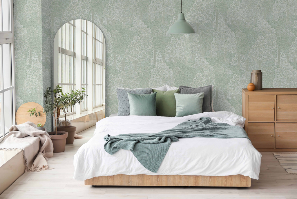 Light Green Floral Wallpaper, Natural Wallpaper, Modern & Minimalist Wall Covering,Modern Look Neutral Colors Glittering Wallcovering