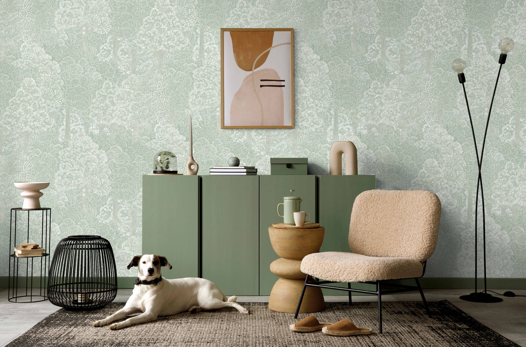 Light Green Floral Wallpaper, Natural Wallpaper, Modern & Minimalist Wall Covering,Modern Look Neutral Colors Glittering Wallcovering