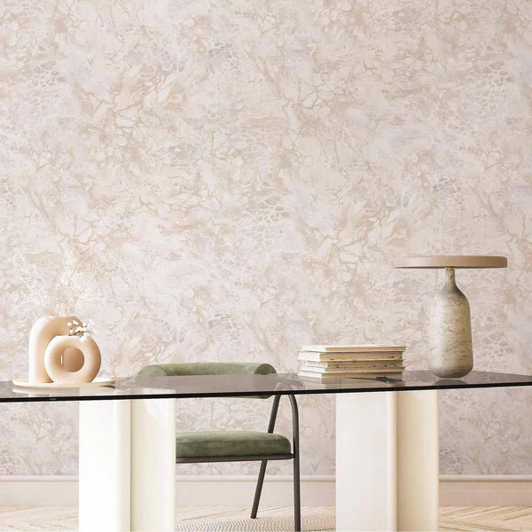 Decorative Marble Embossed Light Beige Textured Wallpaper