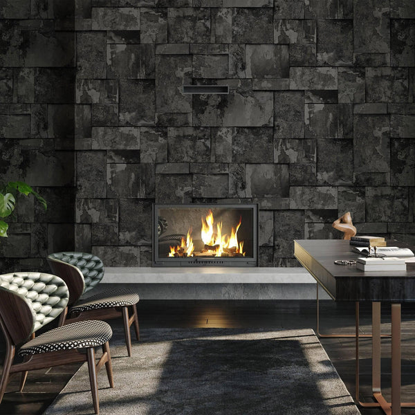 Elegant Black Stone Metallic Wallpaper