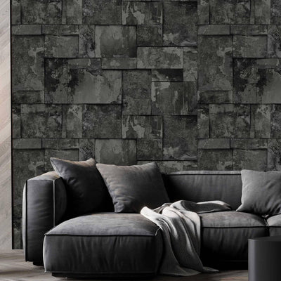 Elegant Black Stone Metallic Wallpaper