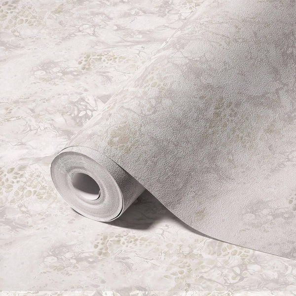 Modern Marble Embossed Silver Flower Wallpaper
