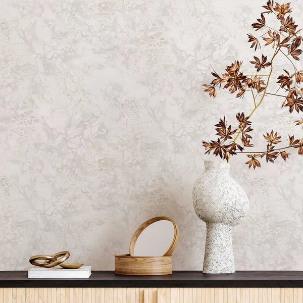 Modern Marble Embossed Silver Flower Wallpaper