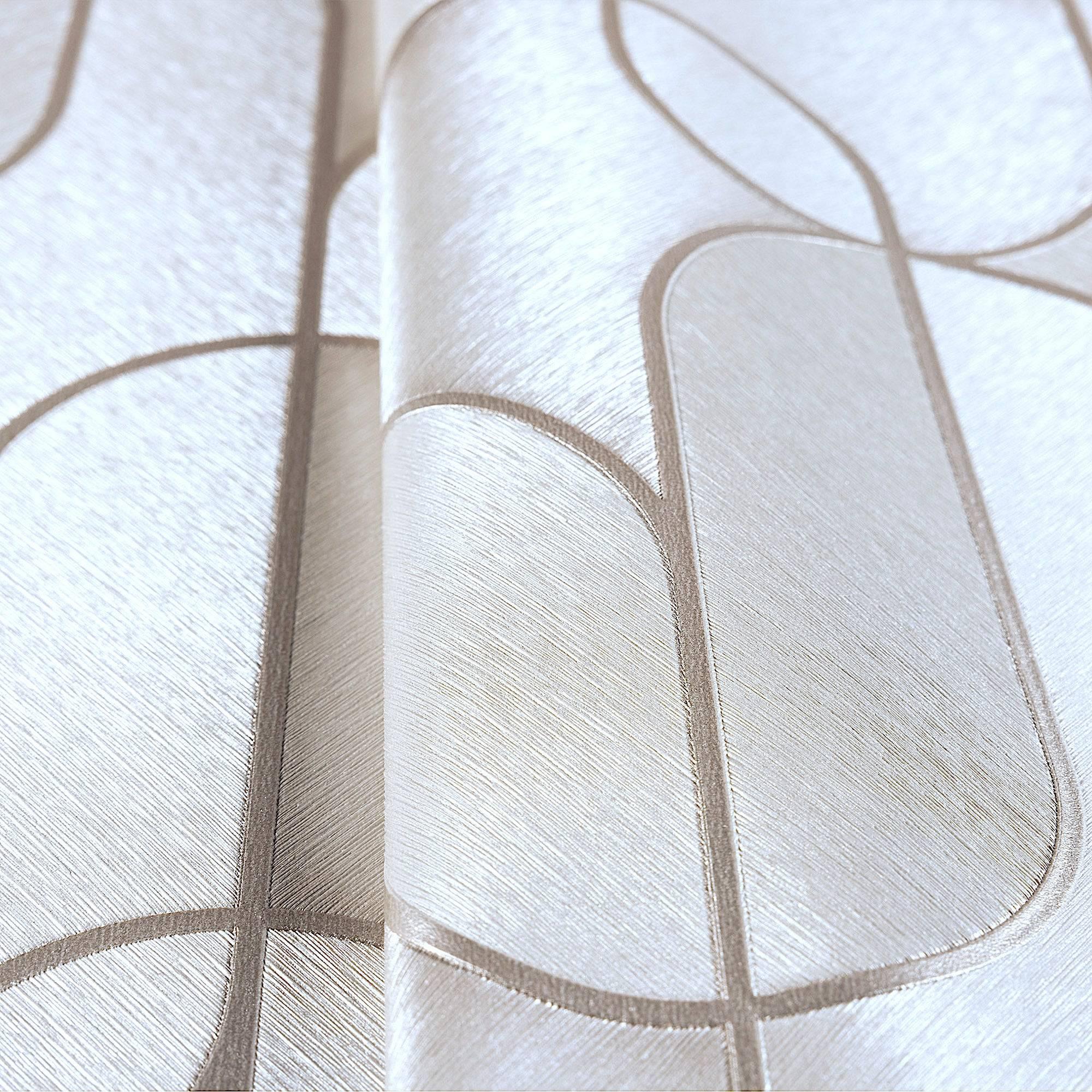 Rounded Shapes 3D Embossed Wallpaper, Cream Velvet Flocked Geometric Elegant Wallcovering