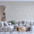 Rounded Shapes 3D Embossed Wallpaper, Cream Velvet Flocked Geometric Elegant Wallcovering