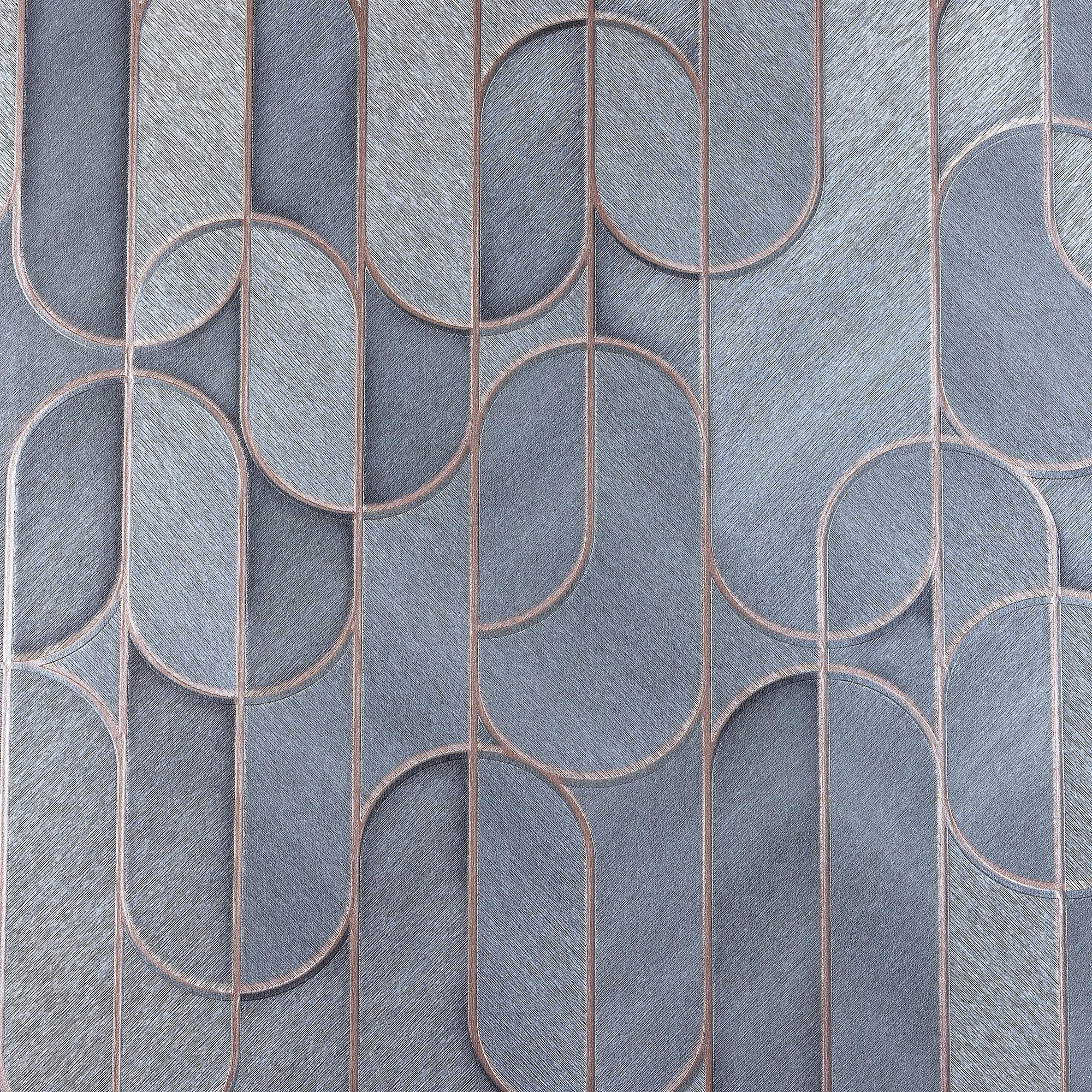 Rounded Shapes 3D Embossed Wallpaper, Dark Gray Velvet Flocked Geometric Elegant Wallcovering