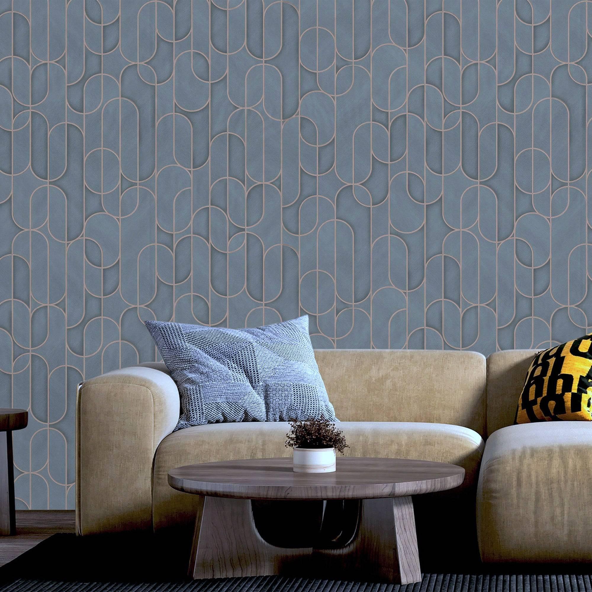Rounded Shapes 3D Embossed Wallpaper, Dark Gray Velvet Flocked Geometric Elegant Wallcovering
