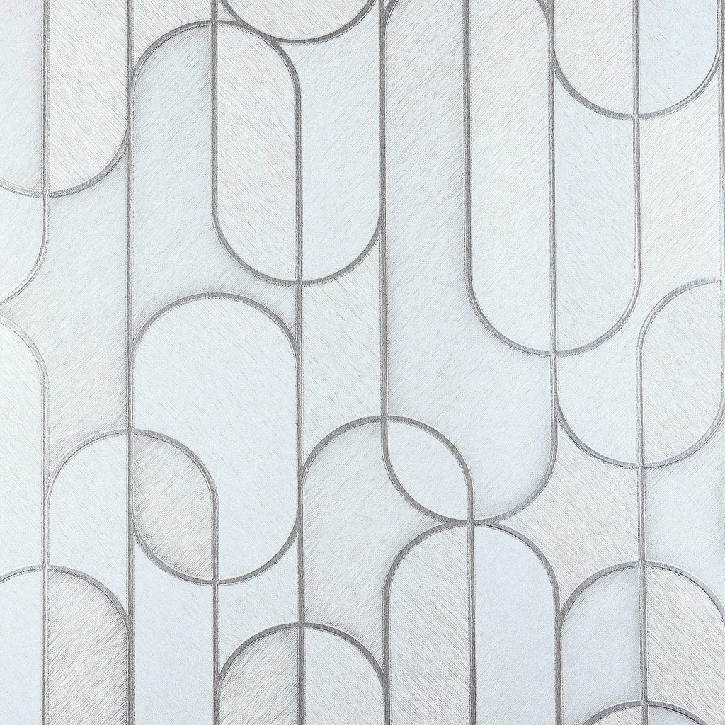 Rounded Shapes 3D Embossed Wallpaper, White Velvet Flocked Geometric Elegant Wallcovering