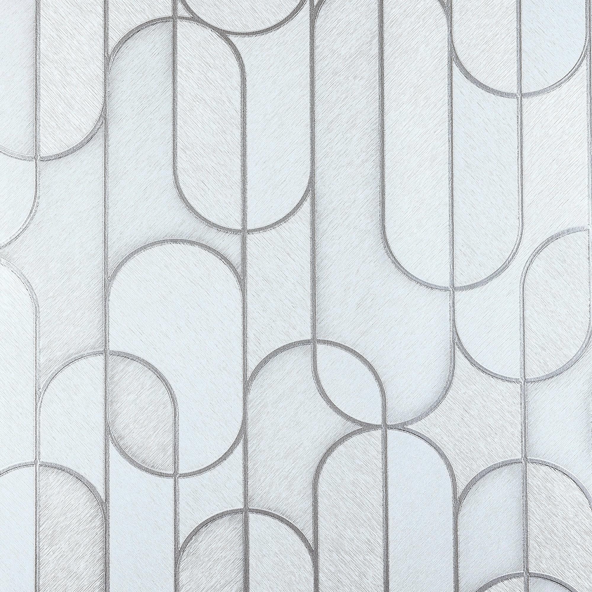 Rounded Shapes 3D Embossed Wallpaper, White Velvet Flocked Geometric Elegant Wallcovering