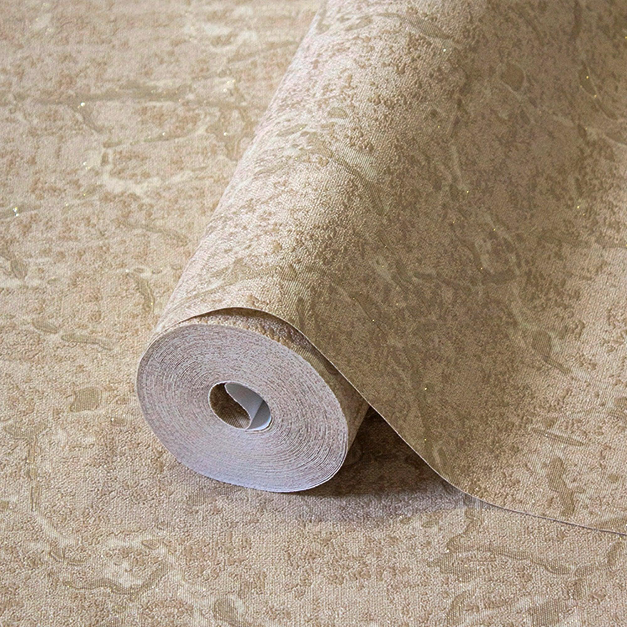 Sleek Abstract Embossed Wallpaper, Beige, Rich Textured Plain Modern Shimmering Wall Decor, Non-Woven Wallcovering