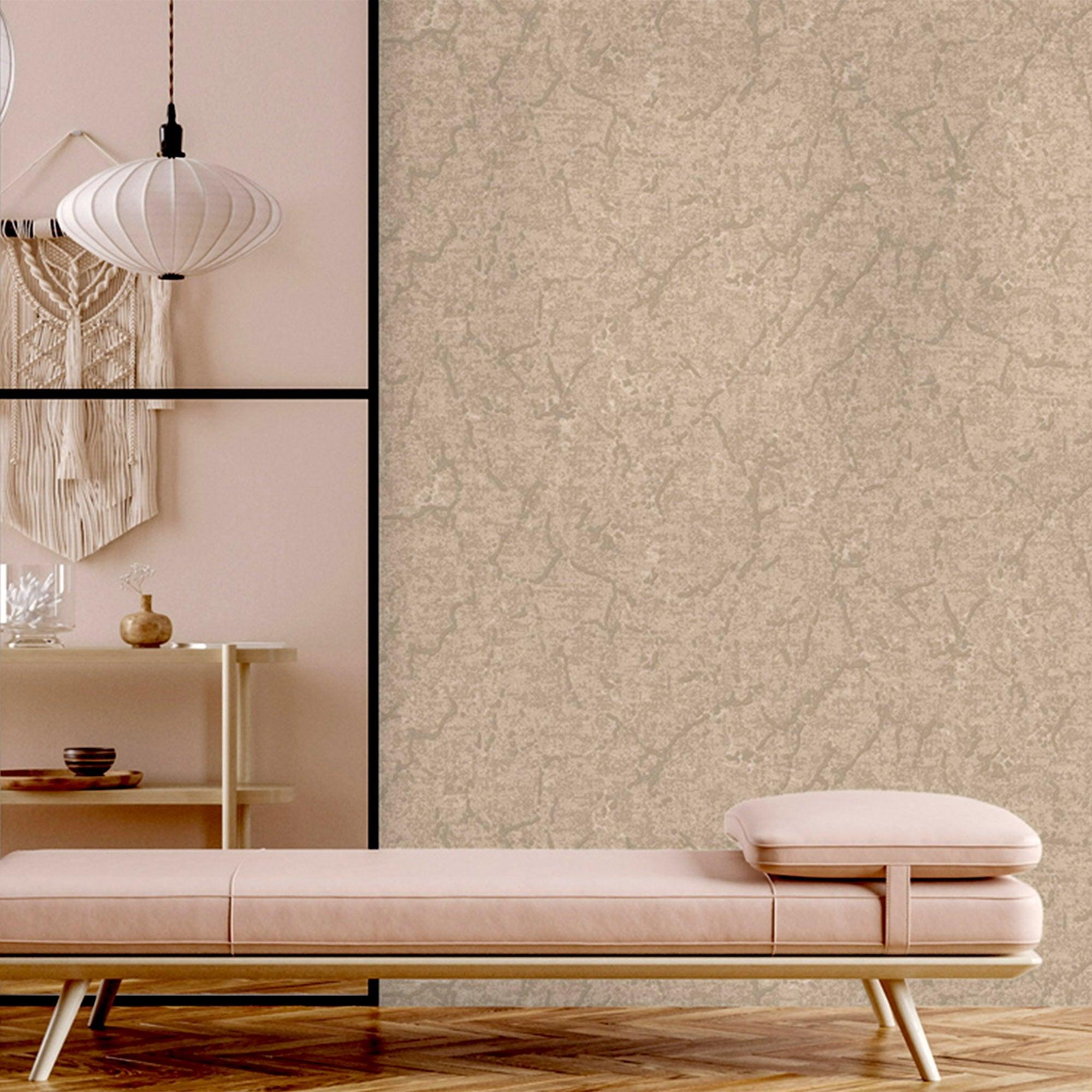 Sleek Abstract Embossed Wallpaper, Beige, Rich Textured Plain Modern Shimmering Wall Decor, Non-Woven Wallcovering