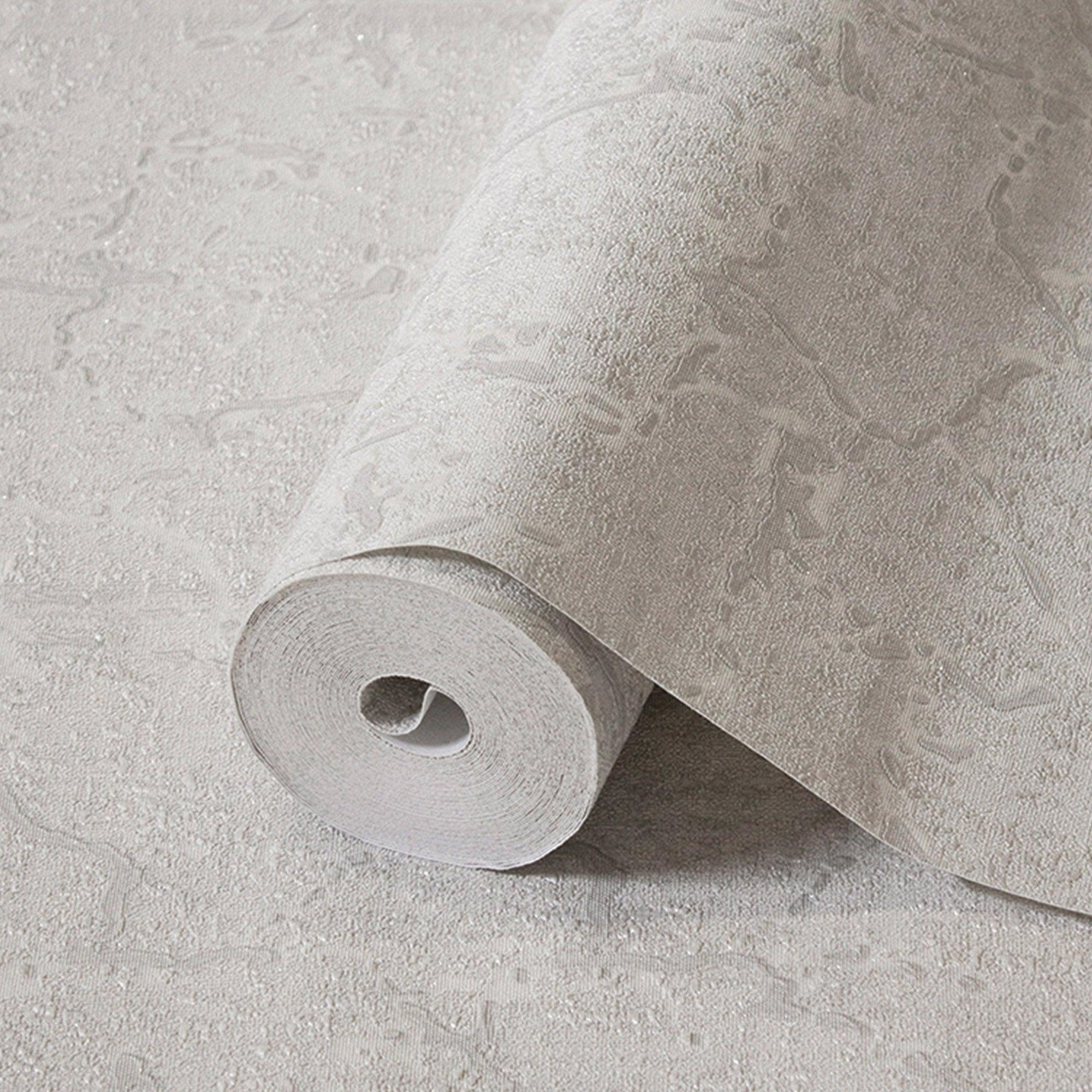 Sleek Abstract Embossed Wallpaper, Light Gray Rich Textured Plain Modern Shimmering Wall Decor, Non-Woven Wallcovering