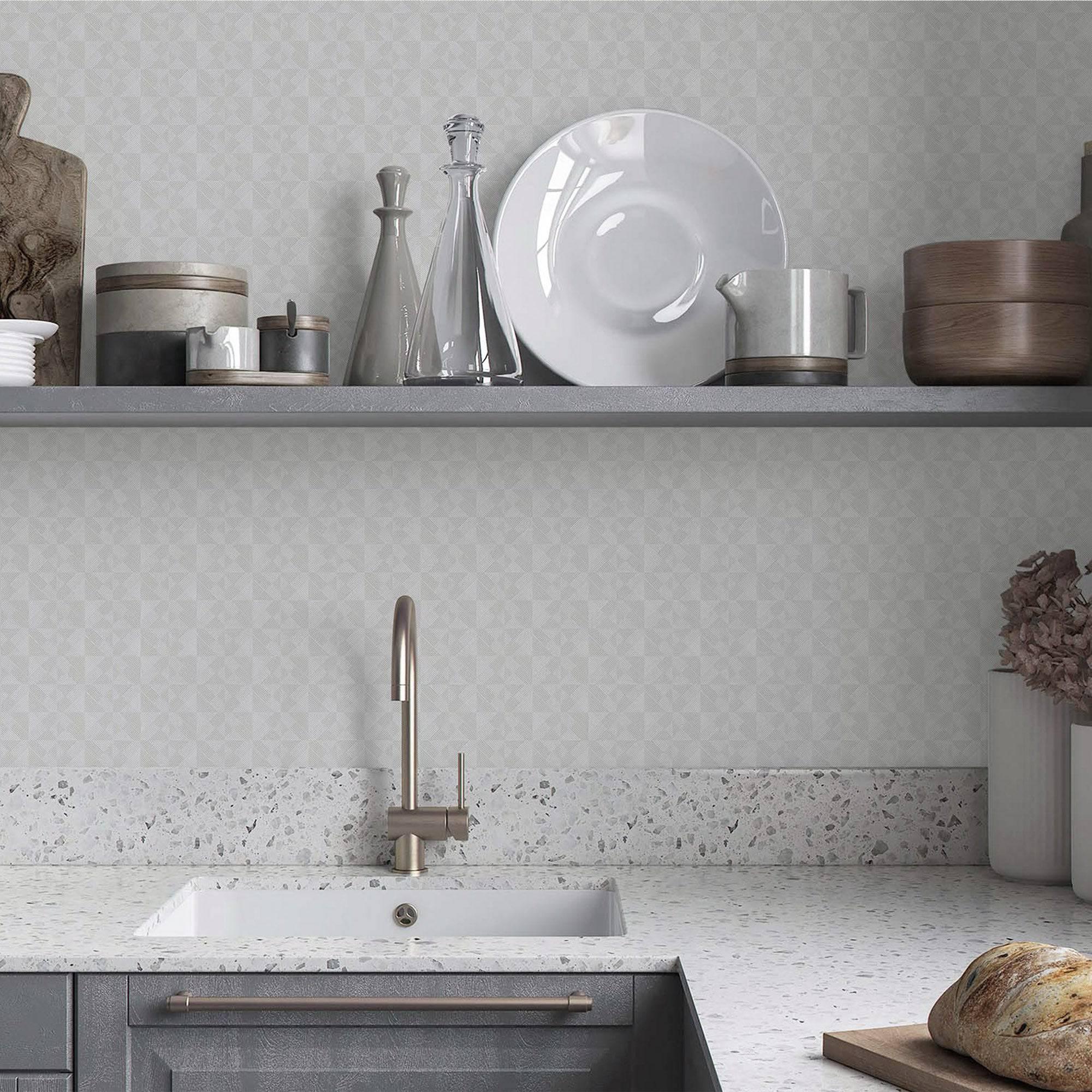 Solid Color Square Pattern Wallpaper, 3D Embossed Glossy Sleek Checkered Geometric Wallpaper